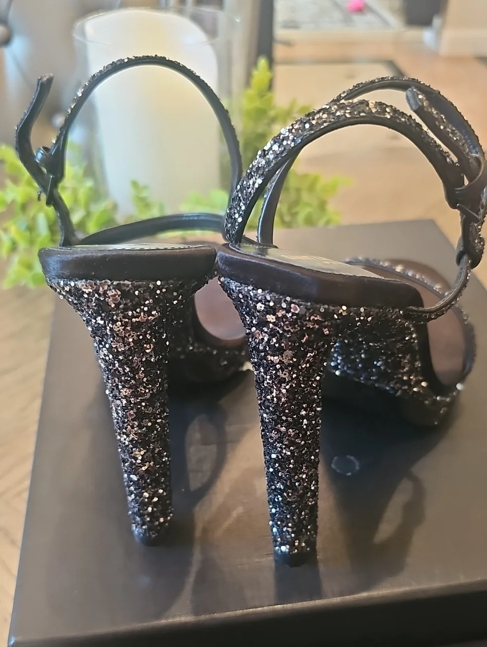 Saint Laurent Black Glitter Platform High Heel Sandals Size 38 NWT - Picture 3 of 15